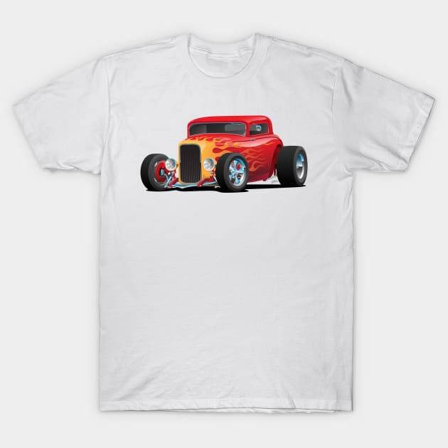 Classic Bold Red Custom Street Rod Car with Yellow and Orange Hotrod Flames T-Shirt by hobrath